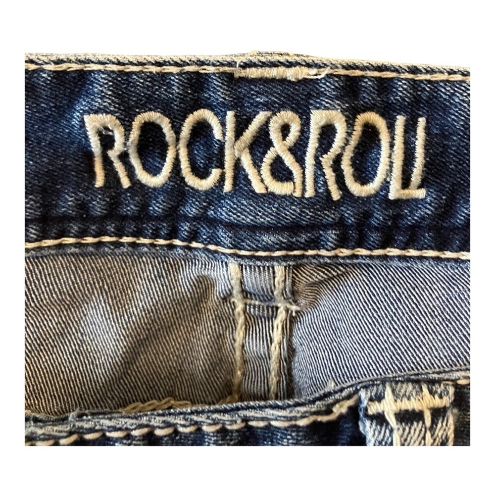 Rock & Roll Cowgirl Boyfriend Jeans Blue Med Wash Bejeweled Pockets Faded 28 - Picture 2 of 9
